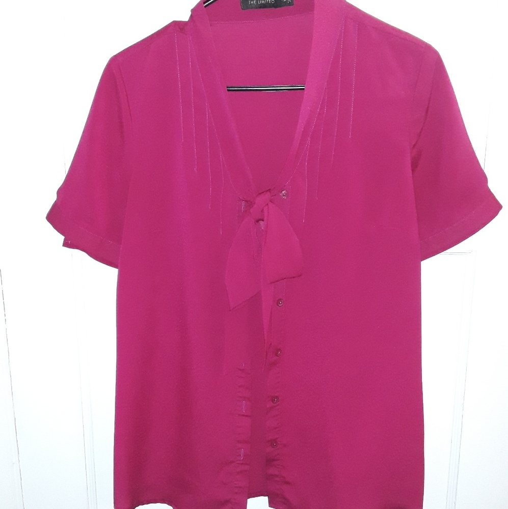 Neck tie fuchsia blouse